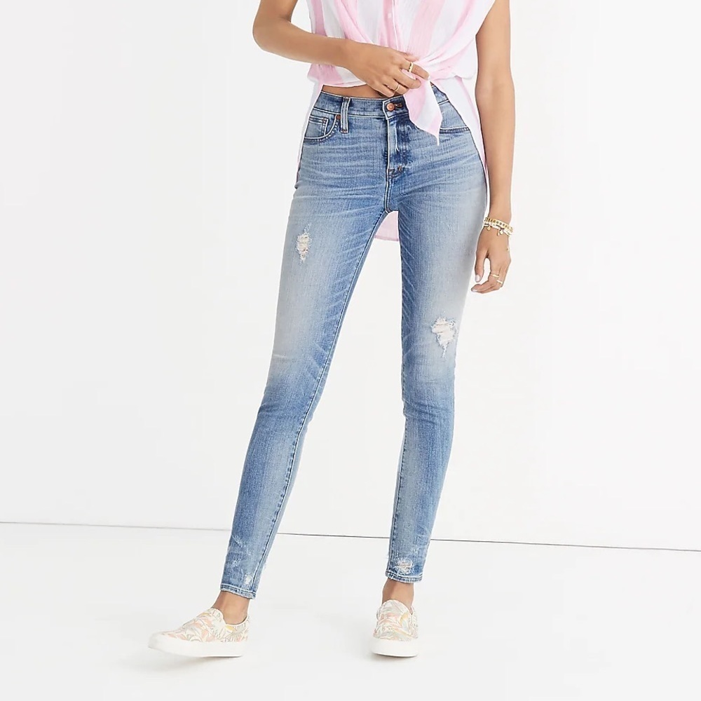 Madewell 9” High Rise Skinny Destructed Hem Distressed Jeans